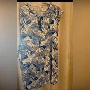 Floral Tie-Neck Blue & White Women’s Dress